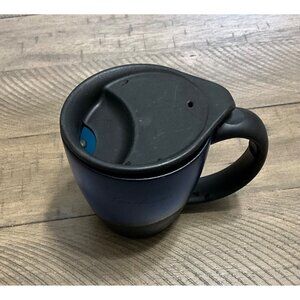 STARBUCKS  RUBBER HANDLE TRAVEL MUG WITH LID COFFEE BARISTA BLUE PLASTIC BLACK
